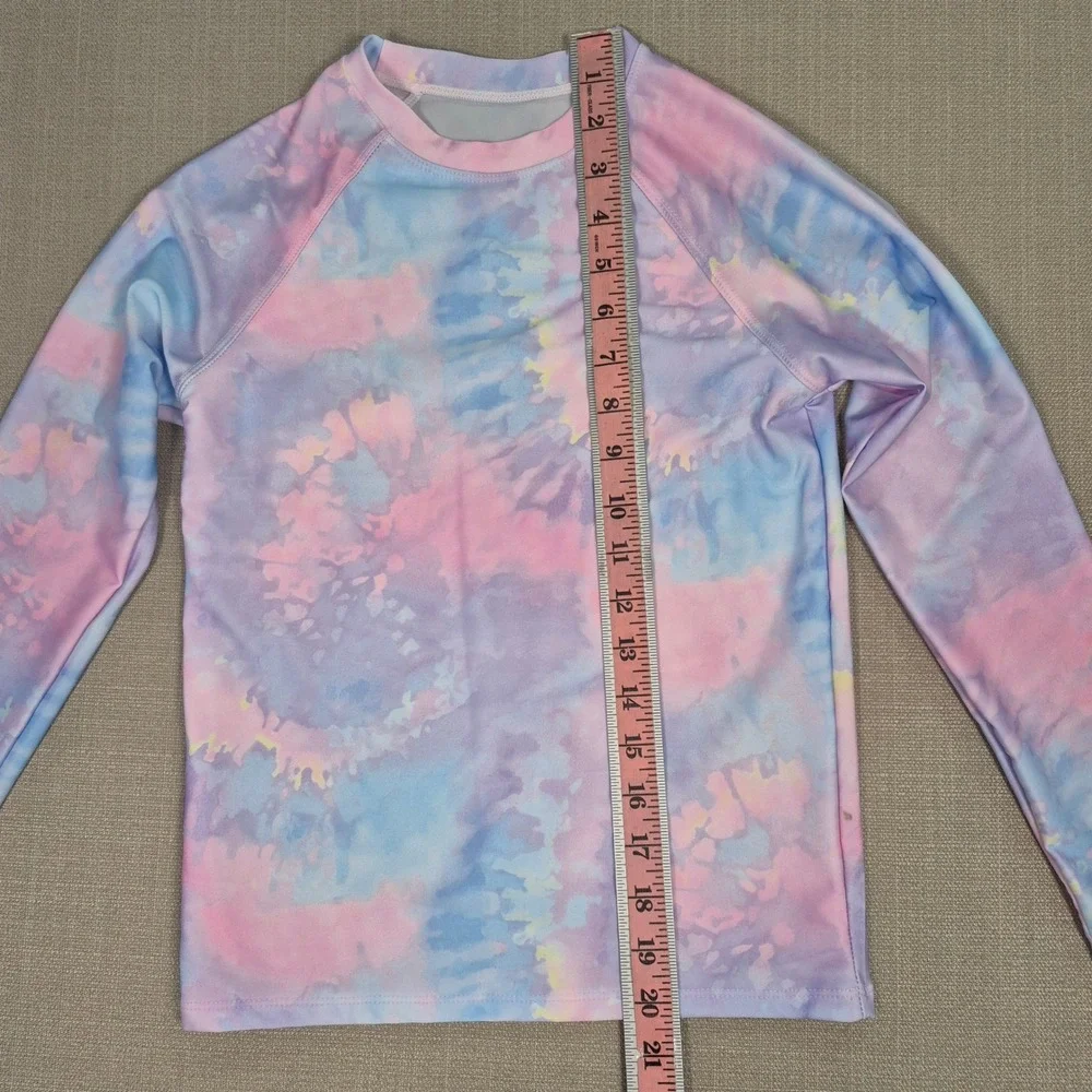 Girls Tie Dye Rash Guard Set Pink Blue Long Sleeve Swimsuit UPF 50 Size 140 NWT